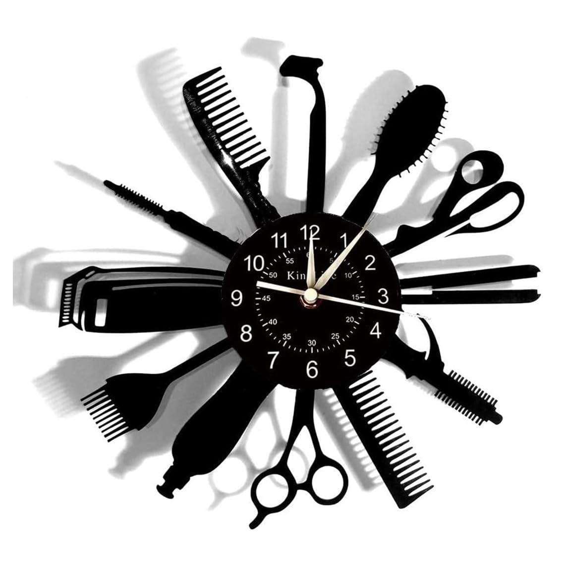 Smotly Black Vinyl Wall Clock, Barber Tool Theme Record Wall Clock, Handmade Creative Decoration Wall Clock Barber Shop Gifts. (Gift Hook)