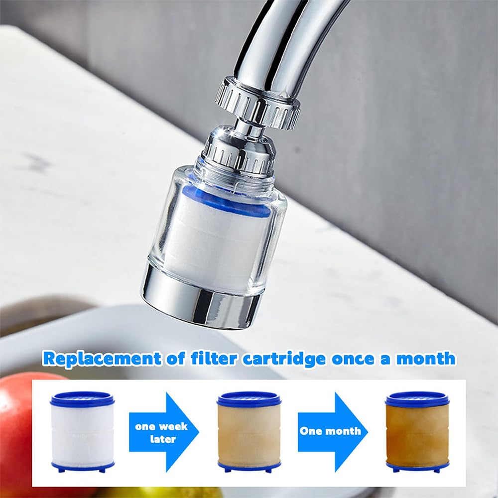 2 Pezzi Ruotabile A 360° Rubinetto Depuratore Acqua filtri per rubinetto Con 6 Elementi Filtranti In Cotone PP Filtro calcare dell'Acqua del Rubinetto Filtro Lavandino Bagno per cucina e bagno