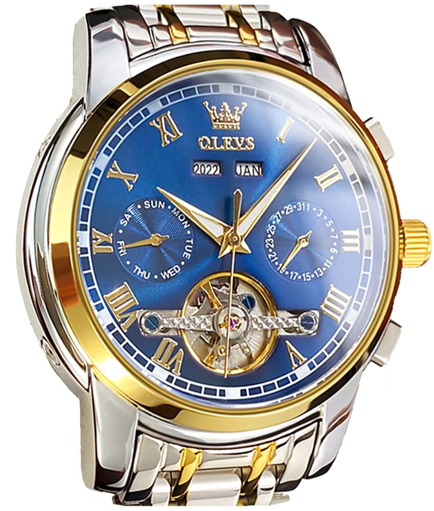 OLEVS Self Winding Watches for Men Automatic Mechanical Dress Tourbillon Stainless Steel Dual Calendar Waterproof Luminous Wrist Watch (B09PZQKBMH) Amazon Price History, Amazon Price Tracker