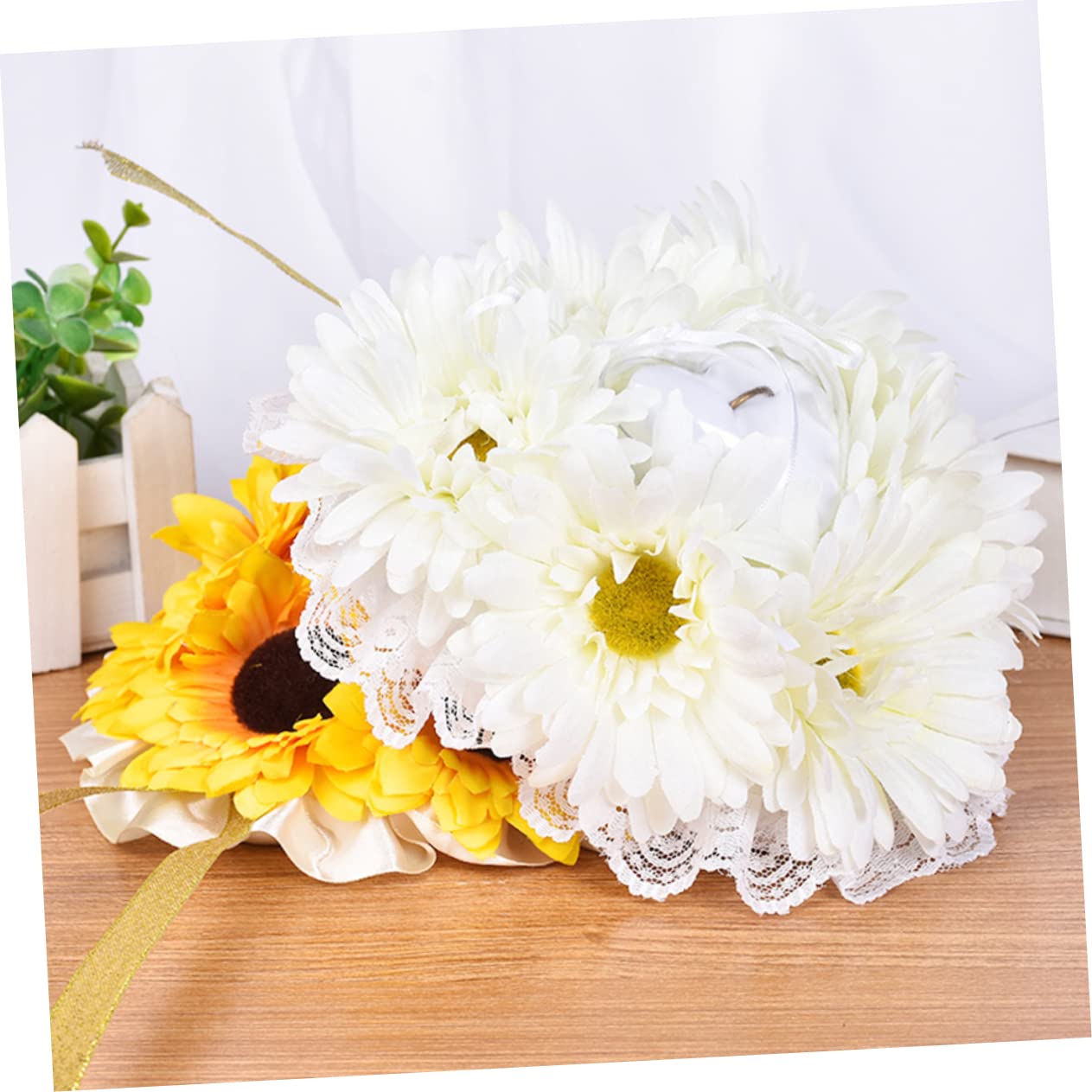 KOMBIUDA 3stücke Künstlicher Sonnenblumen Ringkissen Für Hochzeiten Elegante Dekoration Für Zeremonien Und Verlobungen Weiches Material Schützt Romantisches Design Ohne