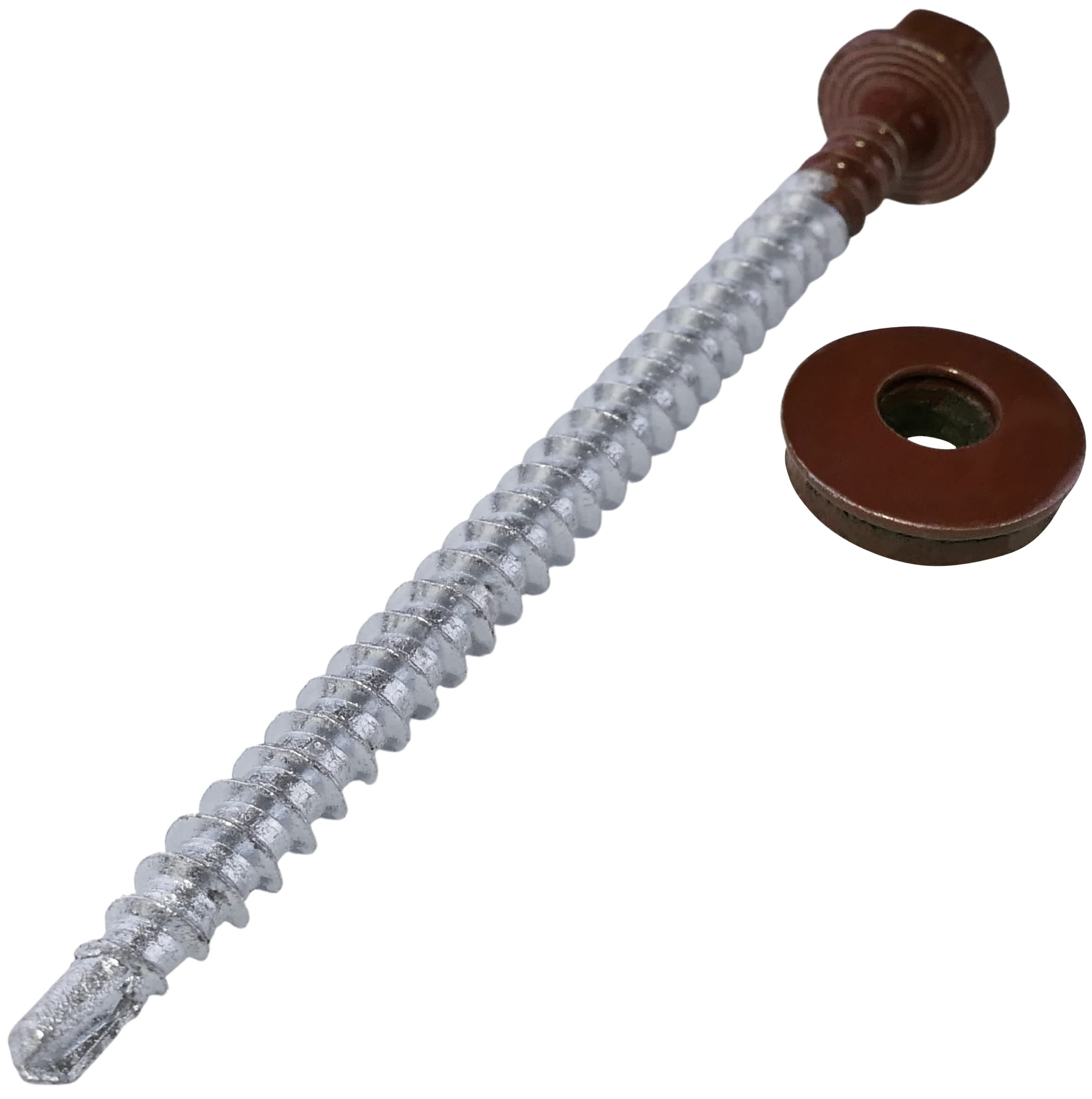 AERZETIX - C57200 - Juego de 50 Tornillo autoperforante de metal a madera Ø4.8x70mm + arandela de sellado EPDM - pintado en color rojo óxido RAL 3009 - huella de cabeza 8mm hexagonal - en acero