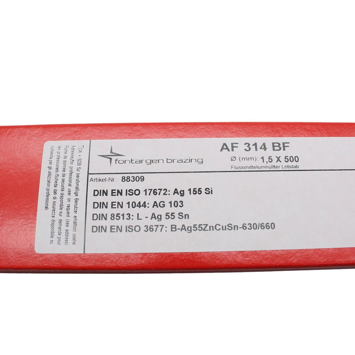 10 Stück Silberlotstäbe, Silberlot 55% borsäurefrei flussmittelumhüllt, AT: 650 °C, Abm. 1,5 x 500 mm