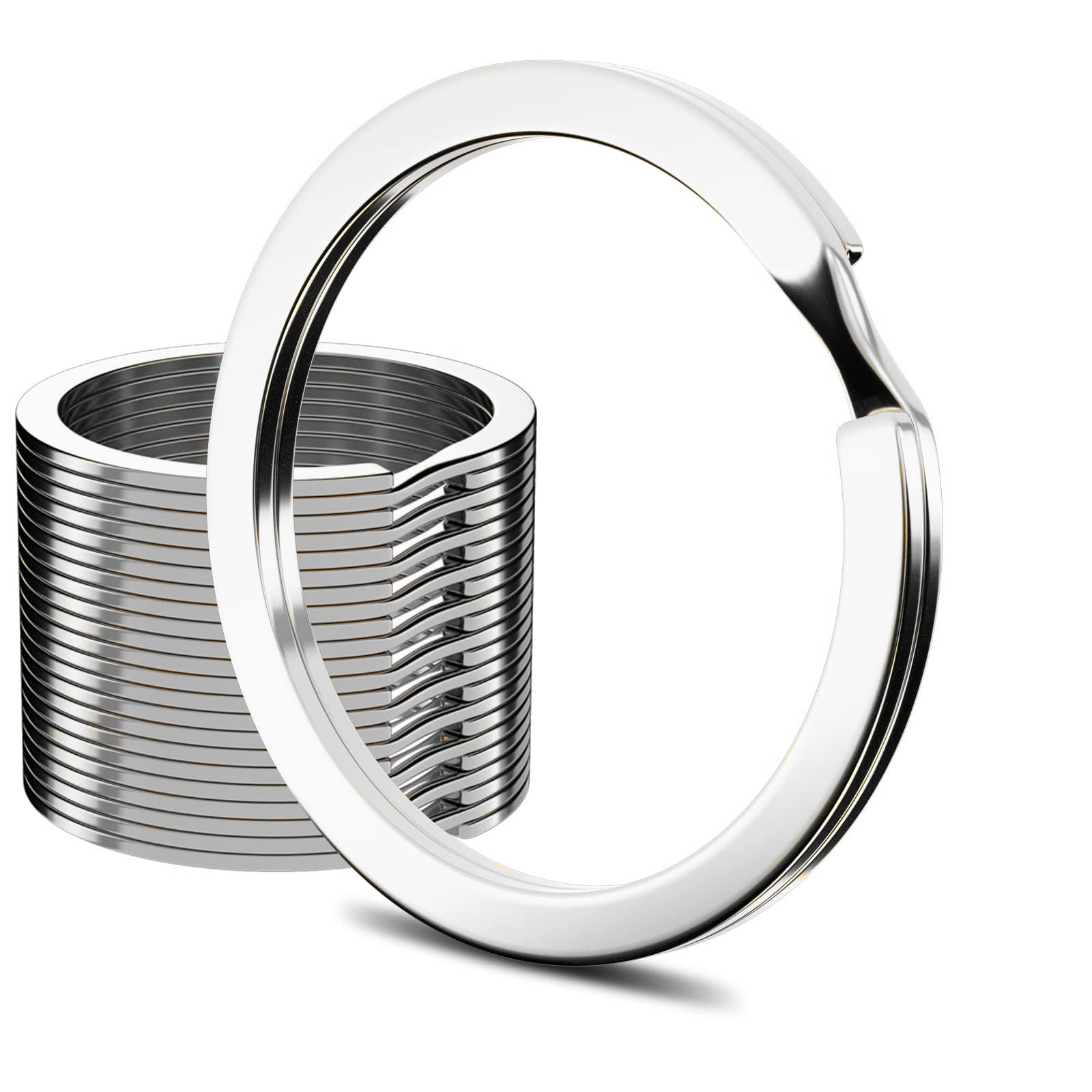 YEPREM Amzuia 100PCS Metal Flat Key Rings,32mm Round Metal Keychain Rings, Silver Dog Tag Rings, Polished Key Chain Loops, Durable Keyrings for Art Craft(silver)