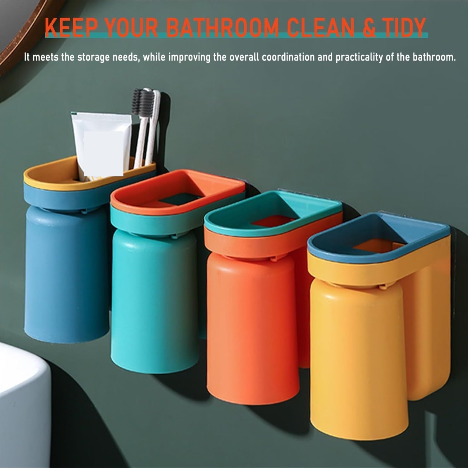 Baño Porta Soporte For Cepillo De Dientes, Diseño Invertido Montado En La Pared For Una Fácil Limpieza, Drenaje Adhesivo Cepillos Accesorios(Blue)