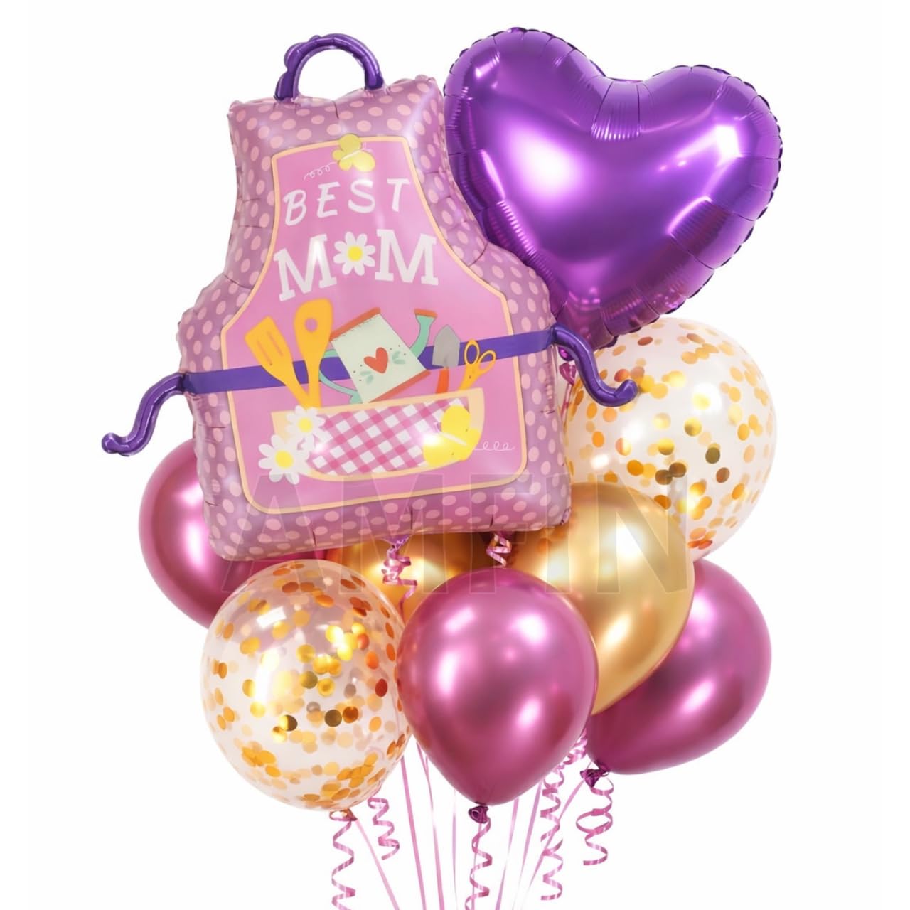 AMFIN (Pack of 10) Mother’s Day celebration balloon bouquet setup home party decor apron theme pink gold heart arrangement gift surprise decoration kit-image-0
