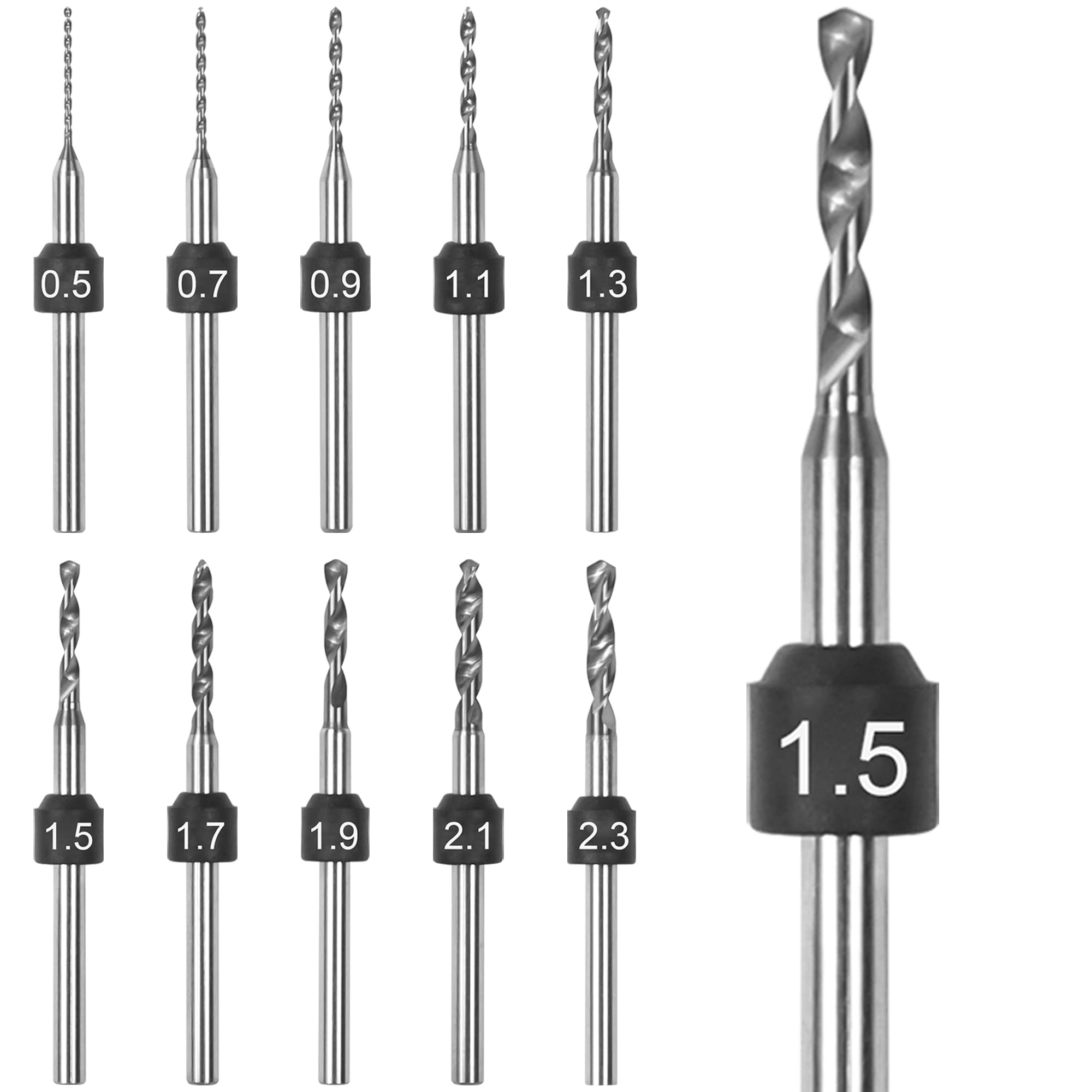 AM ARROWMAXPCB Micro Drill Bit Set, 0.5mm-2.3mm, 3/32-Inch Shank, Size Marked, Tungsten Carbide Jewelry Drill Bits Set, Hole Drilling Tool for DIY, Amber, Beads, PCB, Wood, Bead (PCB B Set)