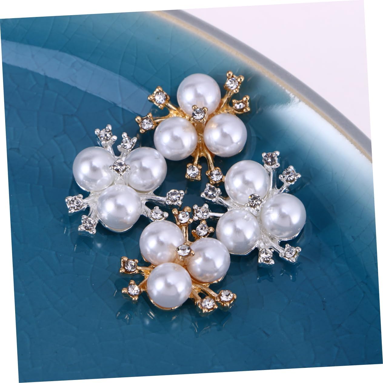 20Pcs Rhinestone Faux Pearl Flower Embellishments Flatback Pearl Buttons for DIY Crafts Wedding Decor Home Decoration Stylish Hair Accessories