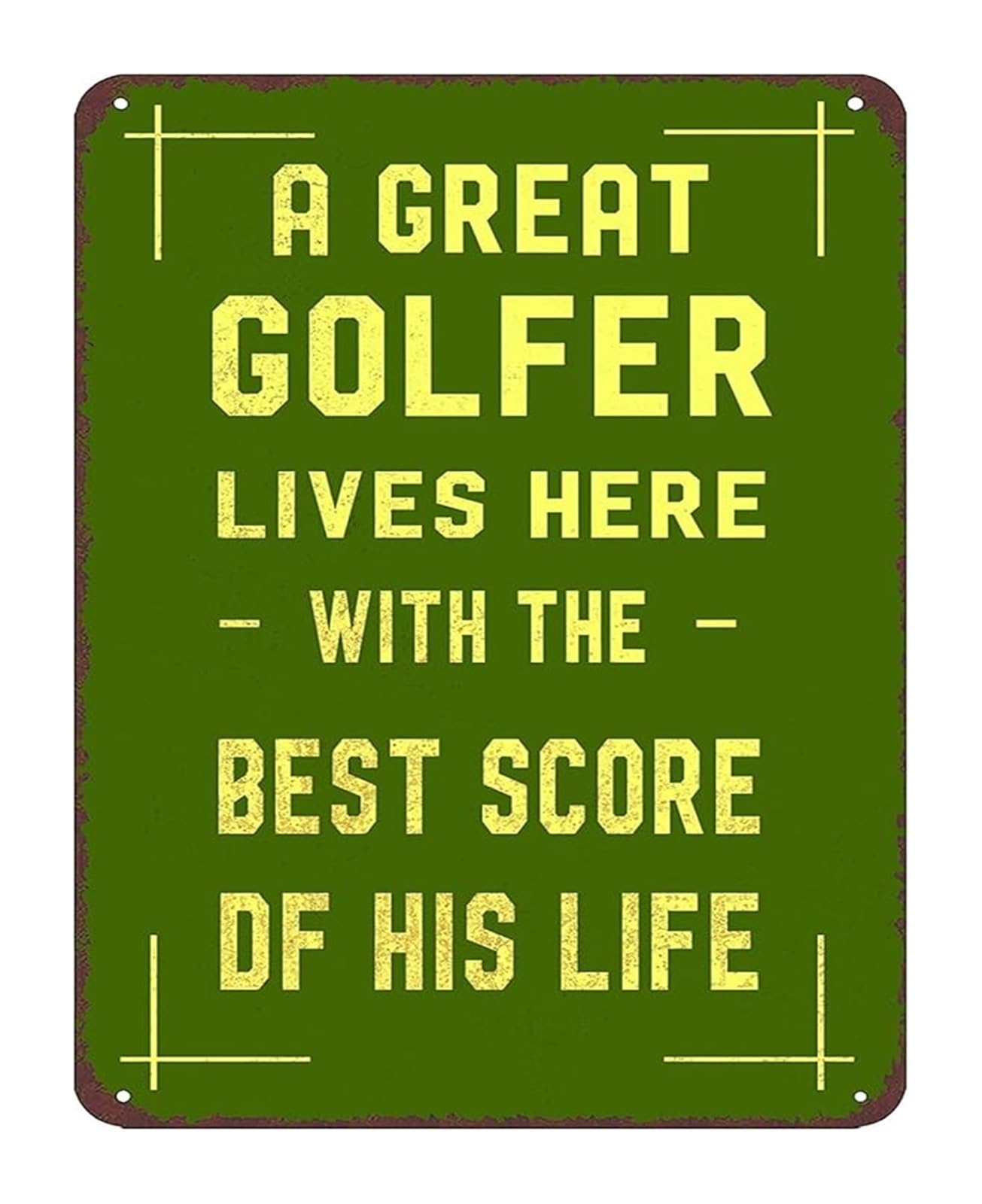 IDGTTLDF Vintage Tin Plaque Golfer Quote A Great Golfer Lives Here Retro Humorous Metal Sign for Game Room 8 X 12 in