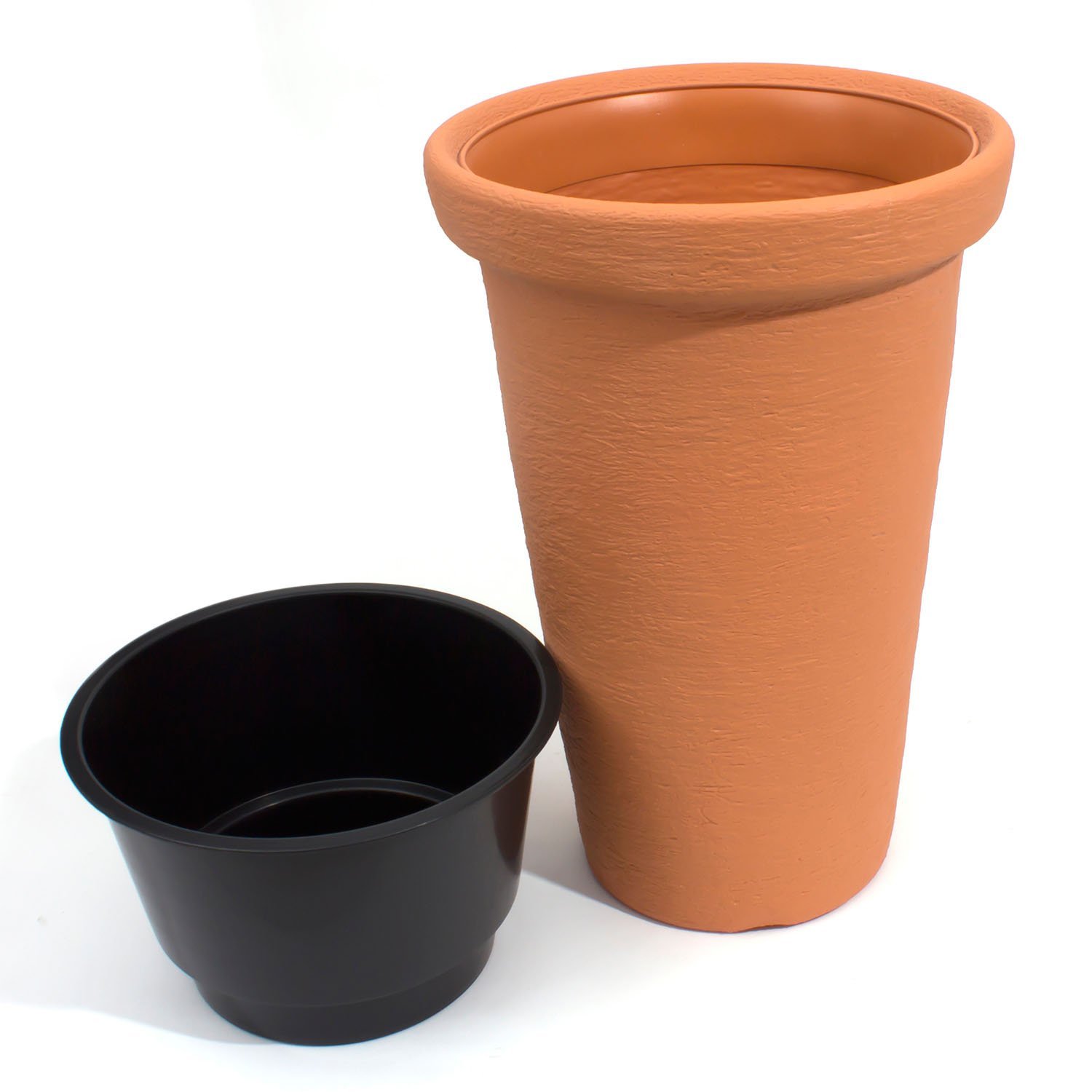 Prosperplast Blumentopf Classic Tower Massive 36L Terracotta – Pflanzkübel Hoch Rund mit Einsatz, Blumenkübel Kunststoff Wetterfest, Übertopf für Innen & Außen (Stein-Optik)