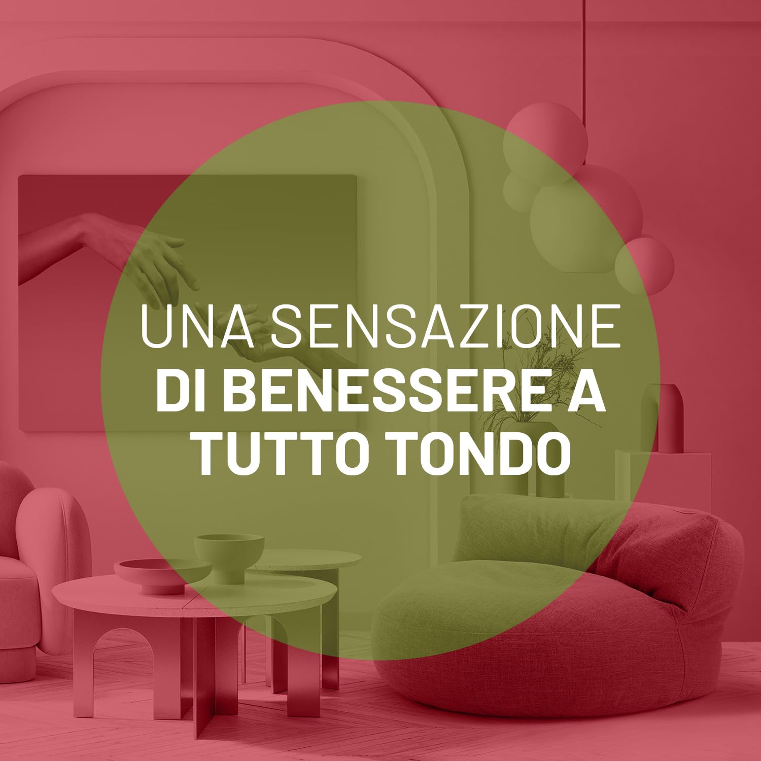 Lumaland Interior Line - Pouf, divano rotondo per interni, imbottitura da 320 l, 90 x 50 cm, effetto lino anche al tatto, colore: rosso