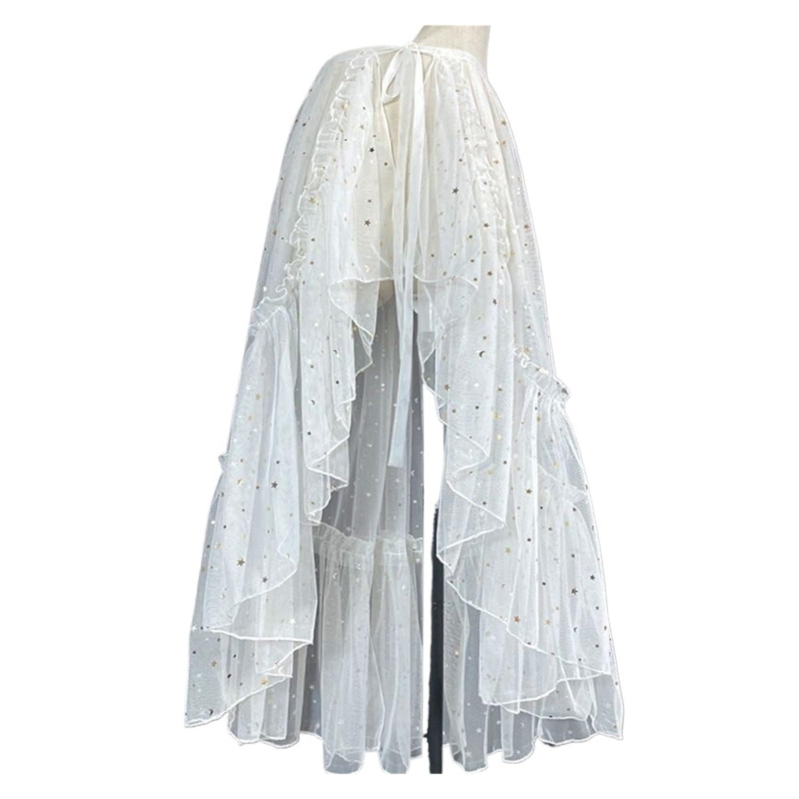 Jupe Longue mi-Longue en Maille Unie, Transparente, asymétrique