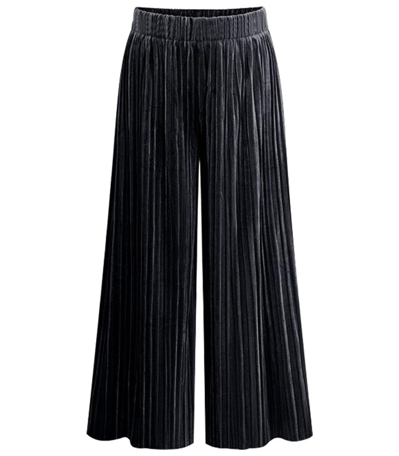 Betusline Womens Velvet Elastic Waist Crop Wide Leg Pants