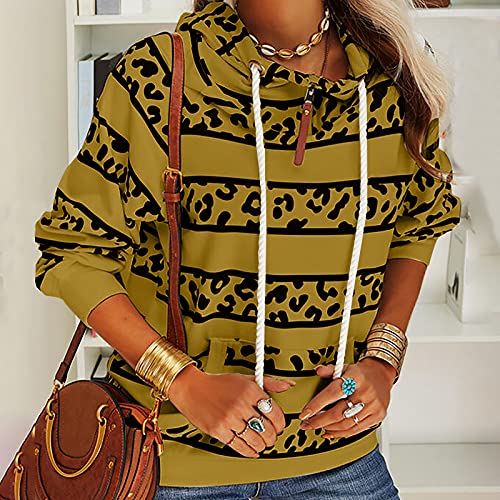Wirziis Women's Leopard Print Hoodie Sweatshirt Fall Casual Turtleneck Drawstring Slim Tunic Junior Workout Sportshirt #TOP3
