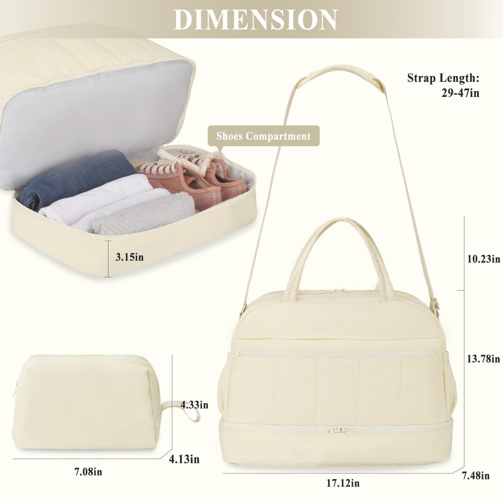 Borsa da viaggio da donna, borsa da viaggio con scomparto per scarpe, borsa sportiva da donna, Beige, Small, Alla moda