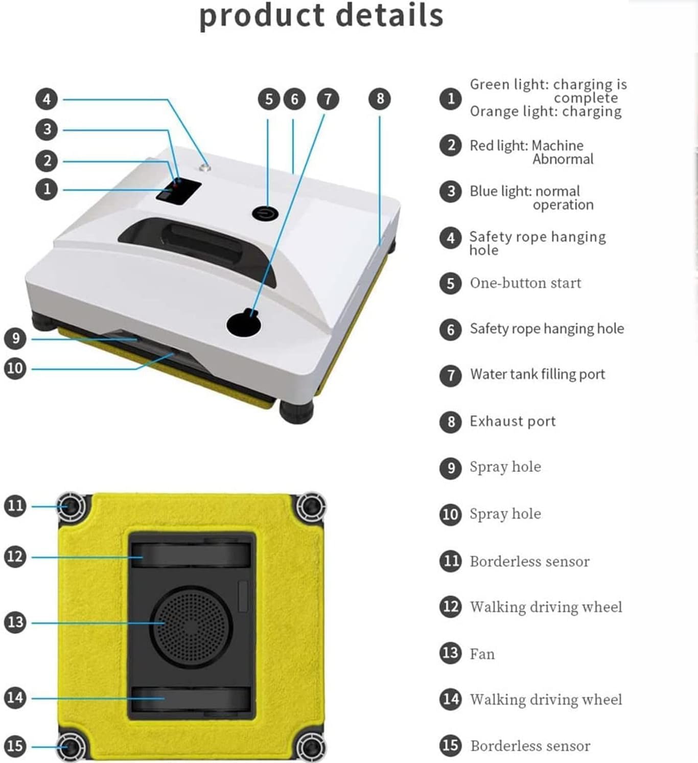 Home Smart Planned Glass Electric Window Cleaning Washer, Robot Lavavetri, Anti-Caduta Intelligente, Avvio con Un Pulsante + Telecomando + Controllo Tramite App