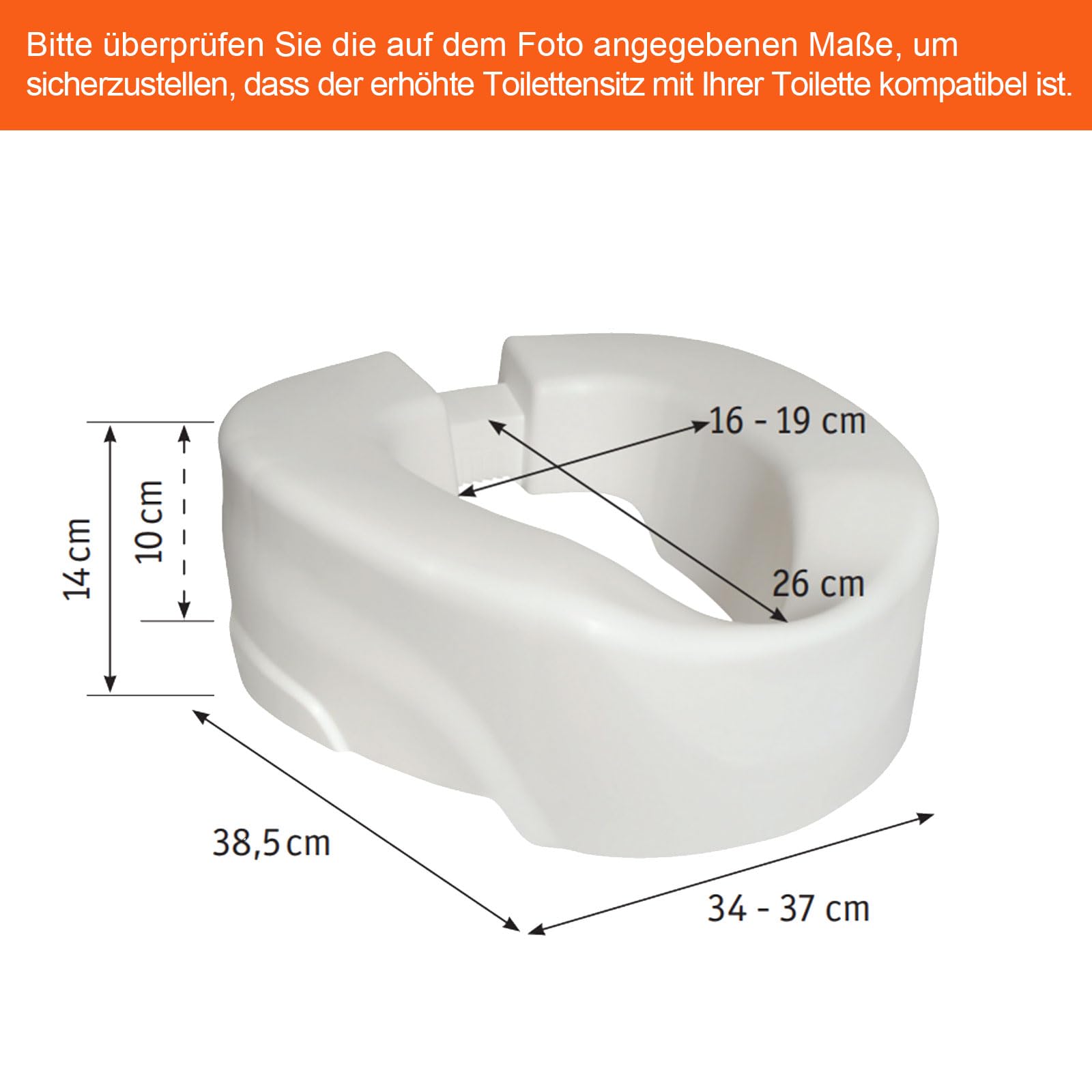 Sedile WC con larghezza regolabile, 10 cm, portata 150 kg, bianco, per disabili, pazienti, donne incinte