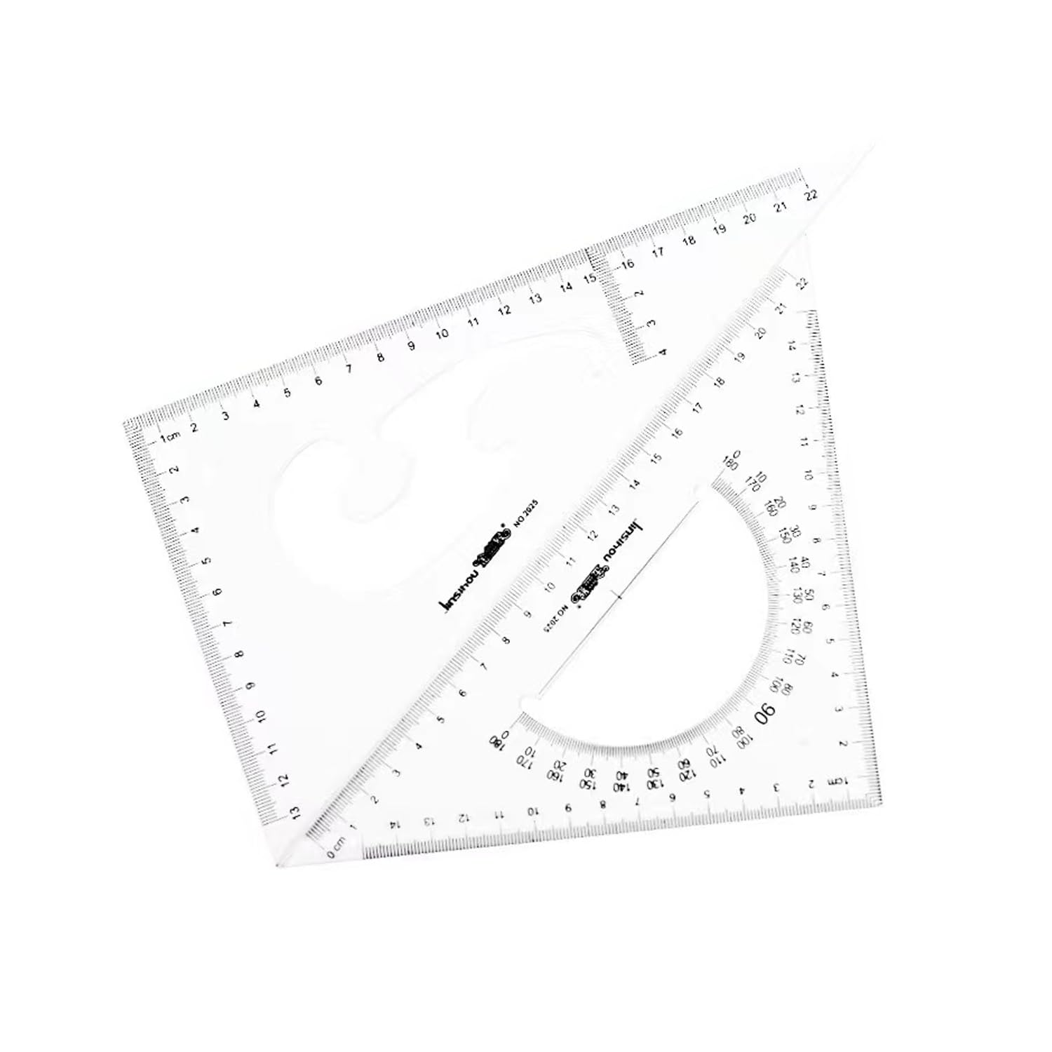 三角定規 三角定規 製図用 文房具 事務用 受験用 定規セット 幾何学 作図ツール (透明, 25CM)