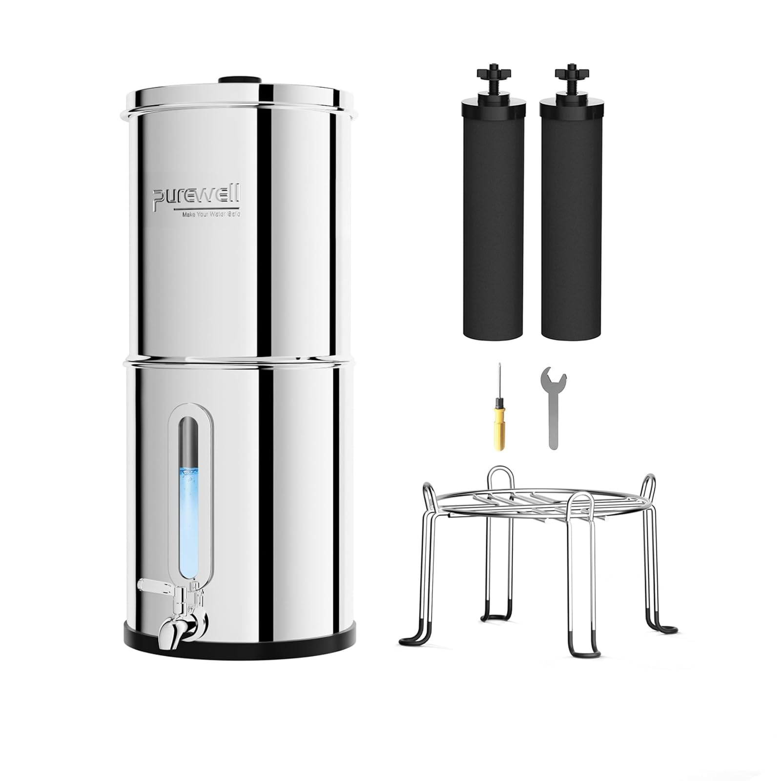 Sponsored Ad – Purewell 5,7L Gravity Water Filter System – Stainless Steel Countertop with 2 Filters, Stand & Water Level Window – Removes 99% Chlorine for Home, Camping & Survival