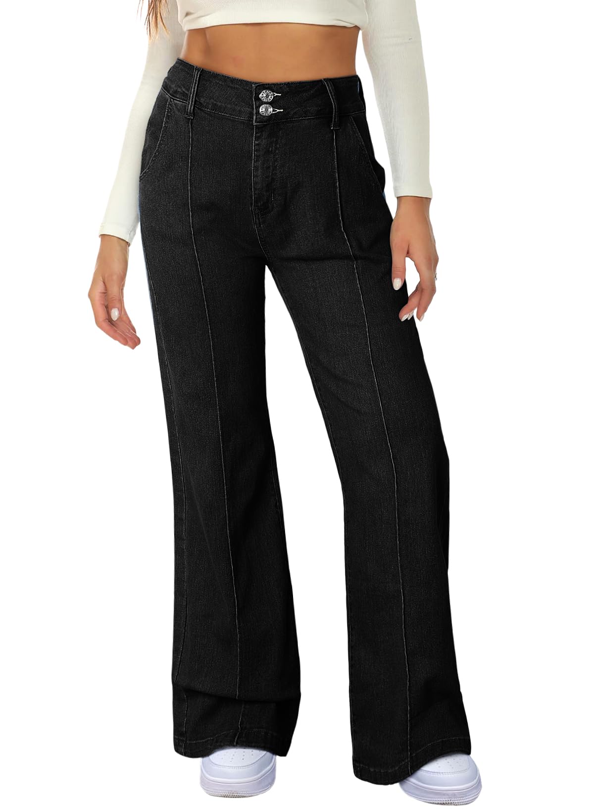 Sidefeel Womens Wide Leg Jeans Casual Baggy High Waisted Stretch Denim Pants