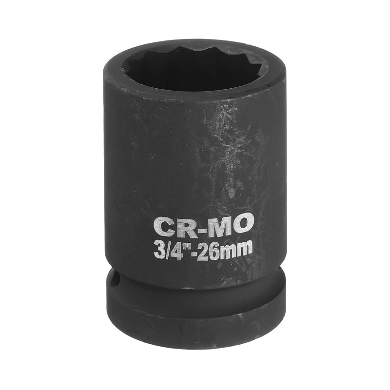 Soquete de impacto uxcell para porca de eixo, 12 pontas, 26 mm, acionamento quadrado de 19,1 mm (3/4 pol.), 60 mm