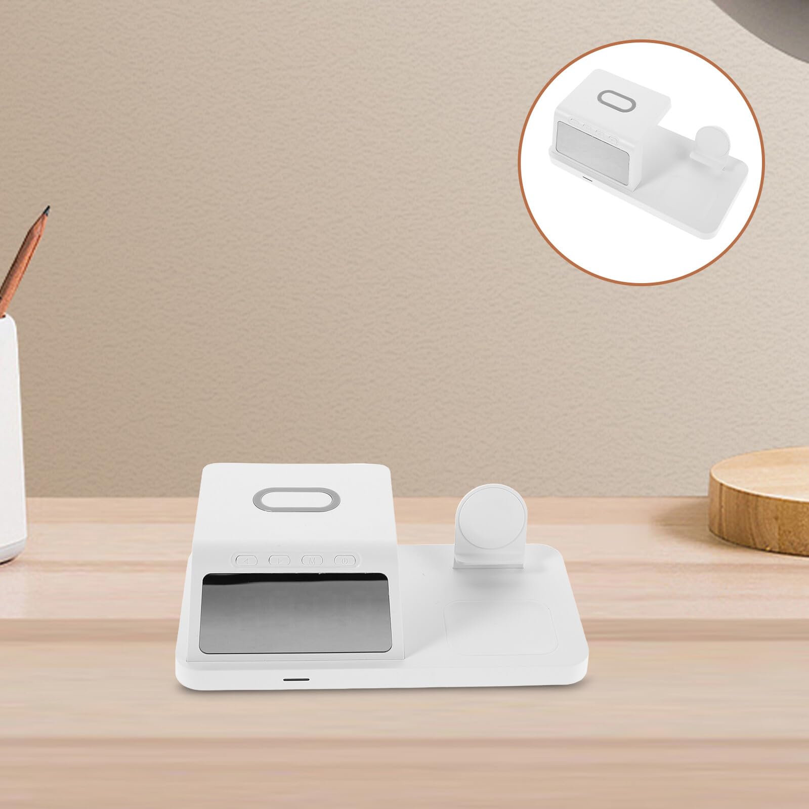 jojofuny 15w Cargador Inalámbrico de Escritorio con Reloj de Carga Inalámbrica Base de Carga Rápida para Múltiples Dispositivos de Mesita de Noche para Uso Doméstico