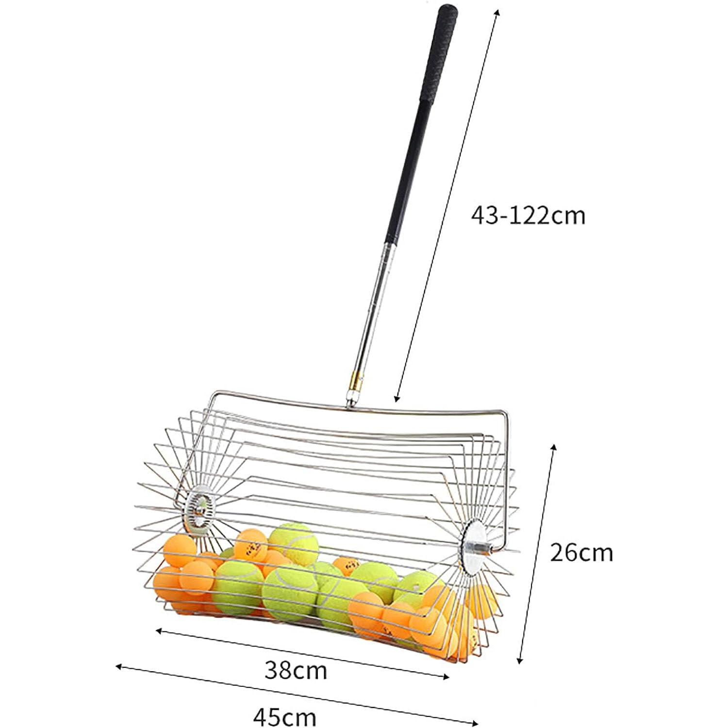 Rullo raccogli-palline da tennis, multifunzione, regolabile in altezza 43-122 cm, adatto per parchi, sessioni di pratica personale
