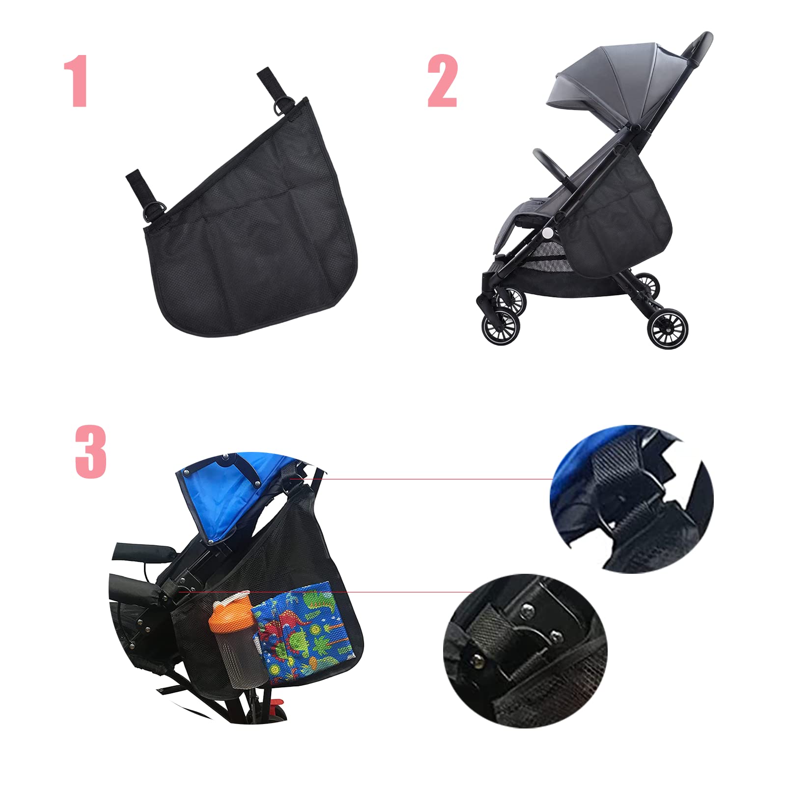 Childress Side Sling Stroller Organizer - Black Storage Bag With Adjustable Straps | Diaper & Snack Storage For Strollers