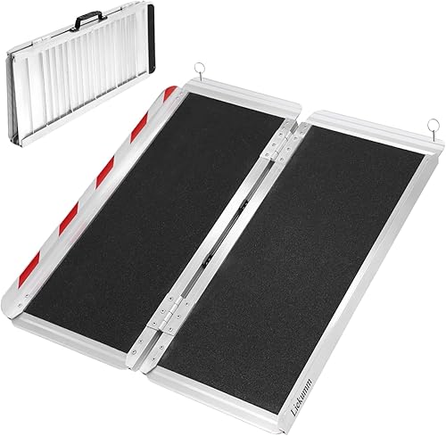 LIEKUMM Rampa plegable de aluminio para silla de ruedas de 3 pies, capacidad de 600 libras, rampa de umbral antideslizante de 30 pulgadas más ancha,
