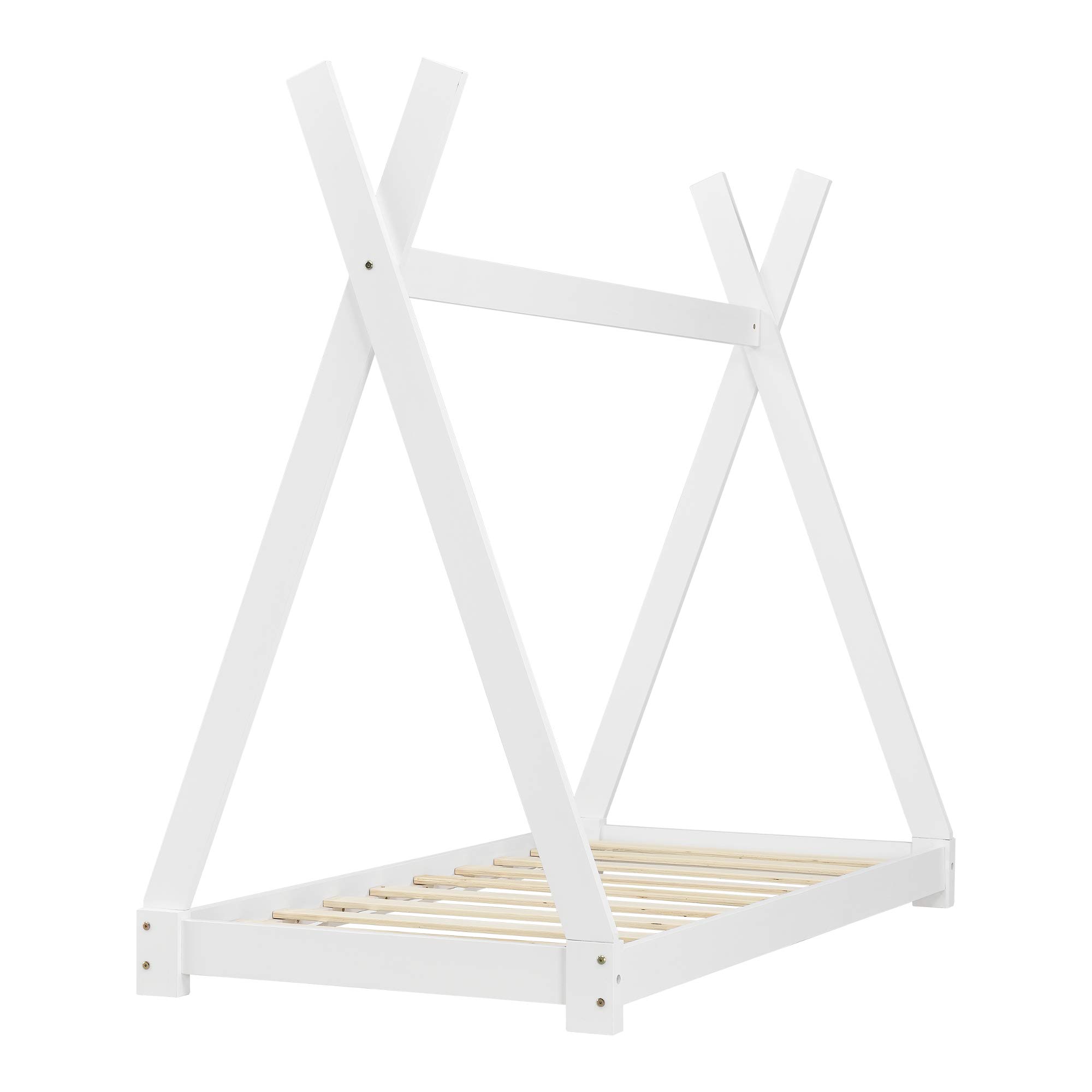 [en.casa] Letto per Cameretta a Forma di Capanna Letto Tipi per Bambini Struttura in Legno di Pino in Stile Montessori 80 x 160 cm Bianco