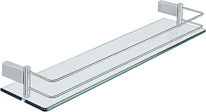 SAYAYO EGC1000-60-LS Bathroom Shower Shelf 60 cm Glass Shelf with Wall Rail SUS304 Stainless Steel Silver