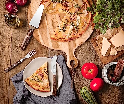 Tramontina Pizzamesser, 10 cm, Edelstahl, FSC-zertifizierter Holzgriff, Messer, spezielle Klinge, Wellenschliff, rostfrei, spülmaschinenfest,