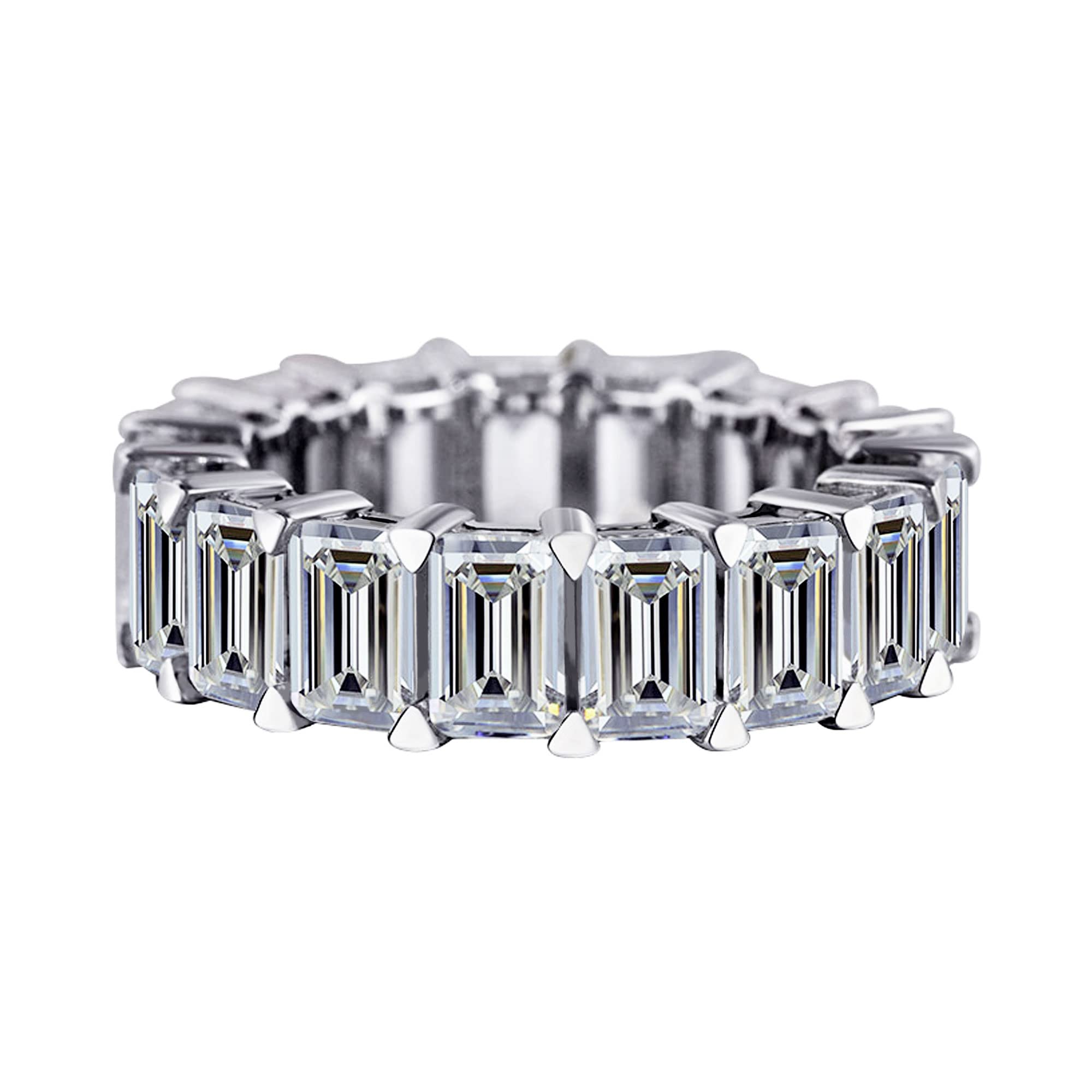 MichooyelSterling Silver 6ct 3x5MM Emerald Cut Eternity Ring Diamond  Wedding Band Ring Cubic Zirconia Rings For Women Girls