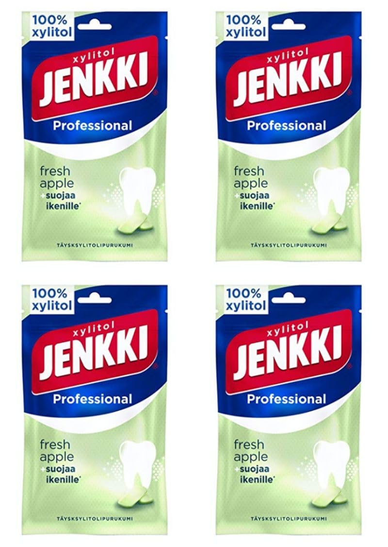 Cloetta Jenkki Xylitol Fresh Apple Chicle 4 Packs of 80g