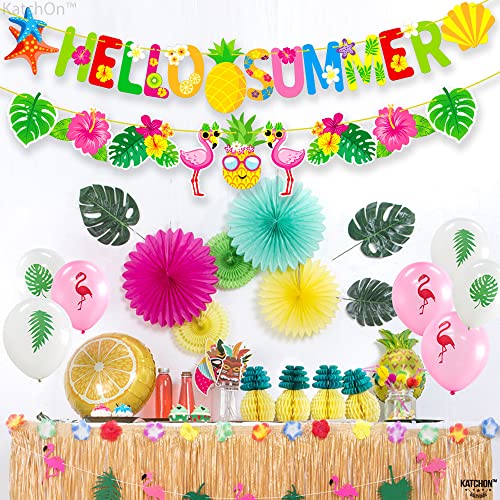 Image of KatchOn, Hello Summer Banner - 10 Feet, Pack of 2 | Luau Party Decorations | Hello Summer Party Decorations | Flamingo Garland for Tropical, Aloha, Hawaiian, Beach, Pool, Flamingo Decoration