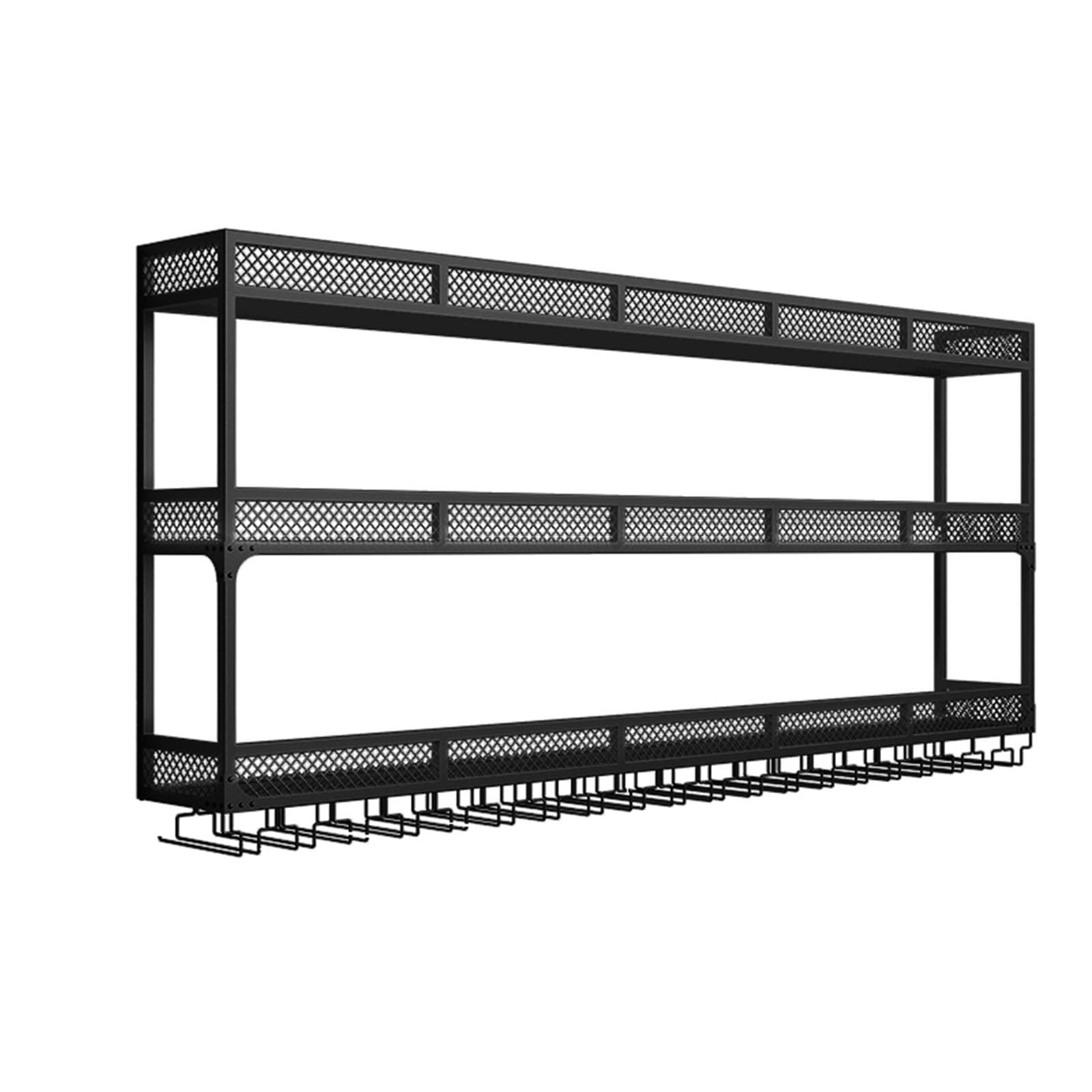Modern Wine Rack Wall Mounted With LED Light Iron Bar Liquor Shelf Modern Metal Hanging Wine Bottle & Glass Holder Bar Bottle Display Shelf Wine Cups Hanging Holder For Kitchen Living Room(Black-3 tie