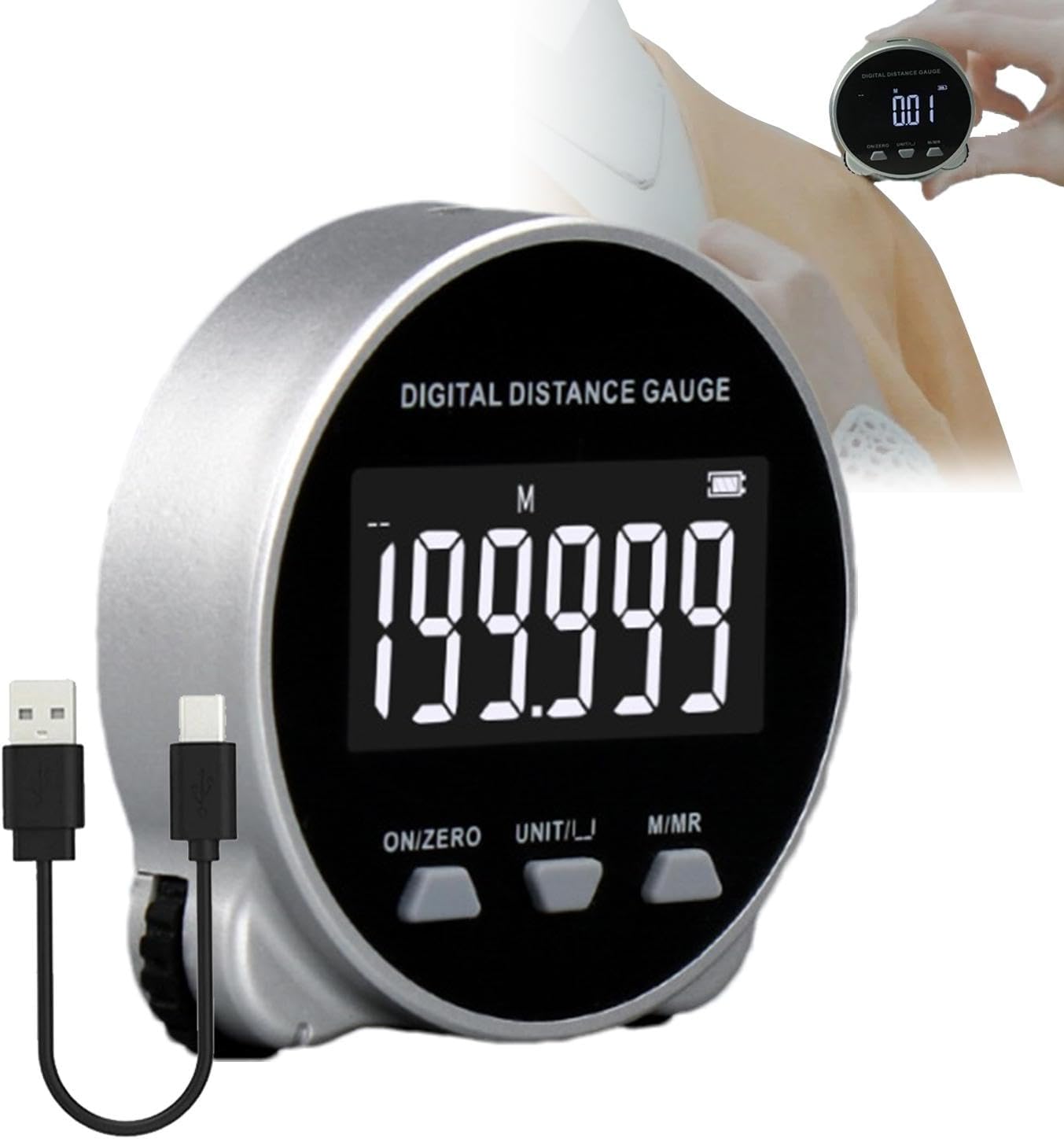 Electronic Tape Measure | 656ft Smart Long Distance Rolling Measuring Tool,Rechargeable Tape Measure with LCD Display, Measuring Tool for Flat Curved Diameter