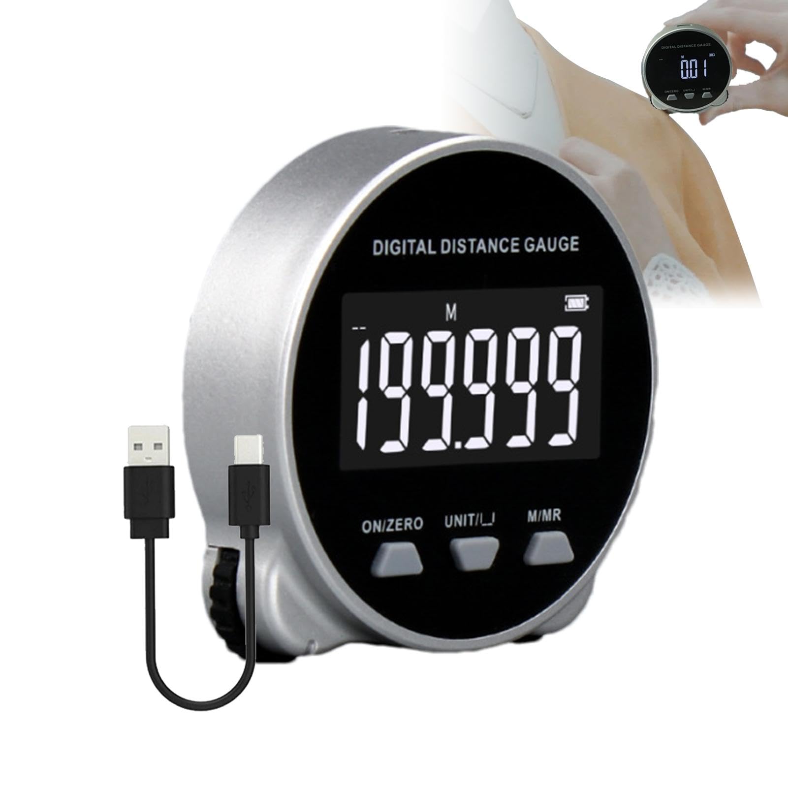 Electronic Tape Measure | 656ft Smart Long Distance Rolling Measuring Tool,Rechargeable Tape Measure with LCD Display, Measuring Tool for Flat Curved Diameter