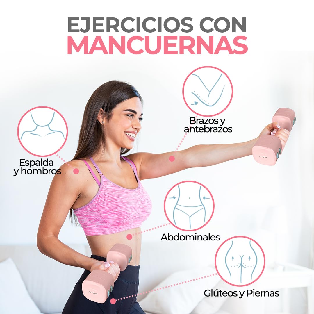 Pesas Ajustables 2 en 1 Mancuernas y Kettlebell | Pesas regulables para gimnasio en casa: mancuernas 1-3 kg, kettlebell 2,5-6,5 kg y 3 bandas elásticas