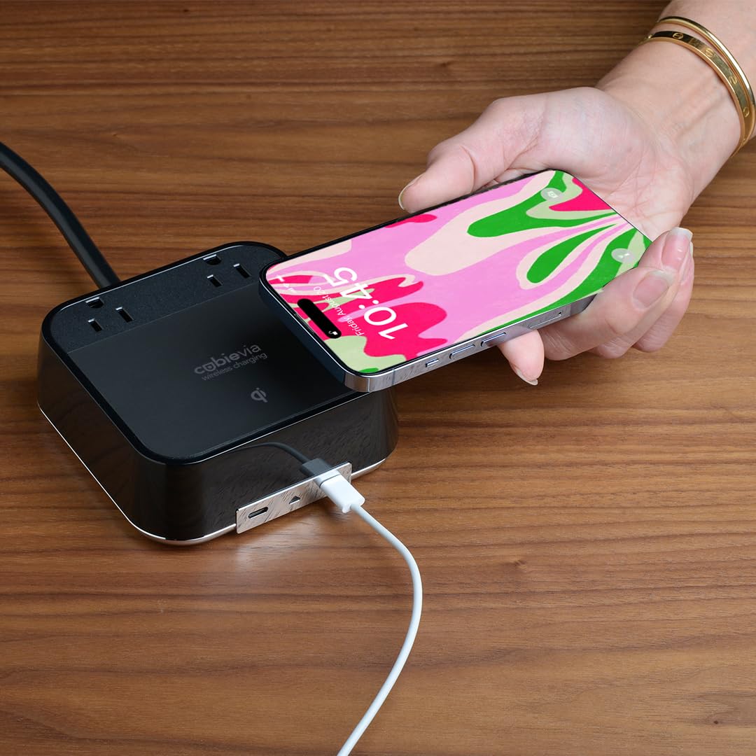 CubieVia - Tabletop Power Strip Wireless Charging Station with Outlets and USB Ports