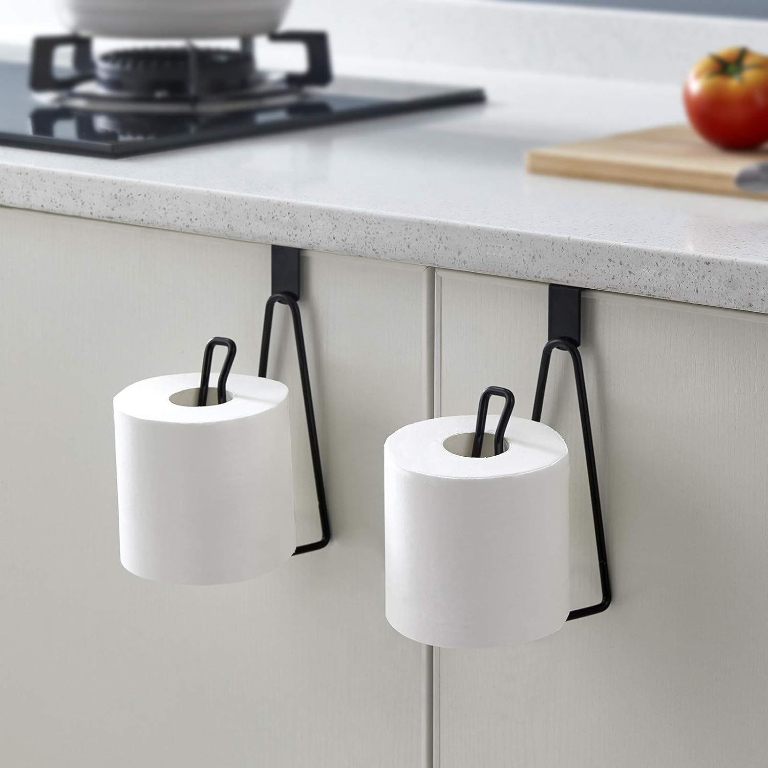 Metal Toilet Paper Holder Stand, Over The Tank Toilet Tissue Roll Paper Holder Stand Dispenser Reserve for Bathroom Storage and Organization- Black