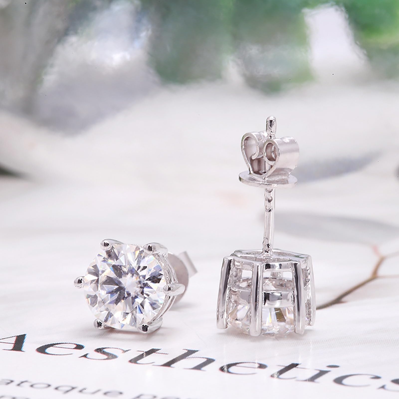 Moissanite - Orecchini da uomo, in argento con glitter a 6 punte, rotondi, con 1 carati di moissanite