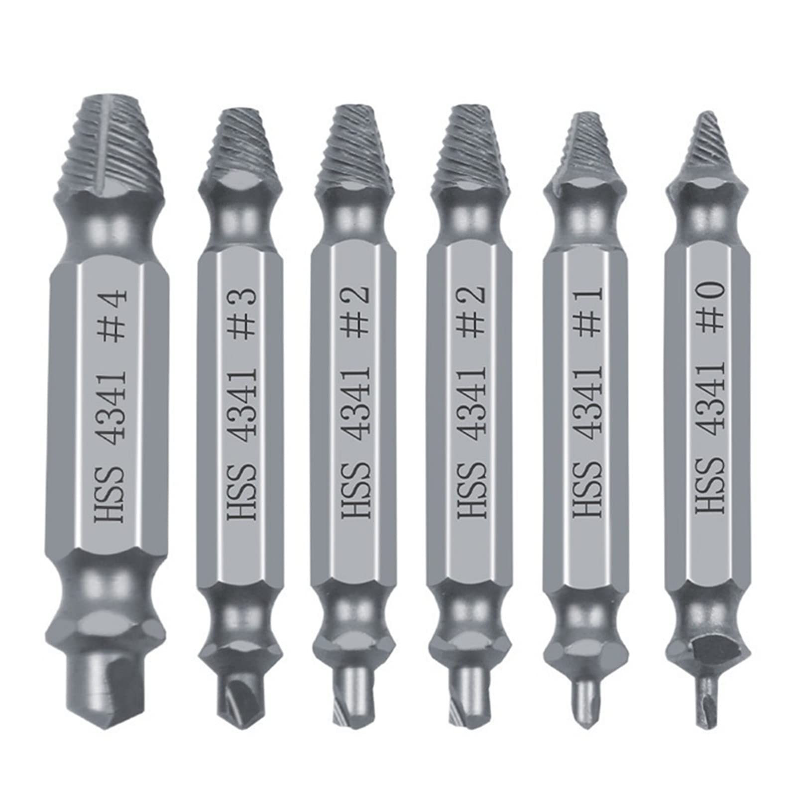 Set di 6 estrattori di Viti danneggiate, estrattori di Viti HSS 4341 62-63 HRC, estrattore di Viti spanate, Facile da estrarre, Utensili per Trapano demolitore