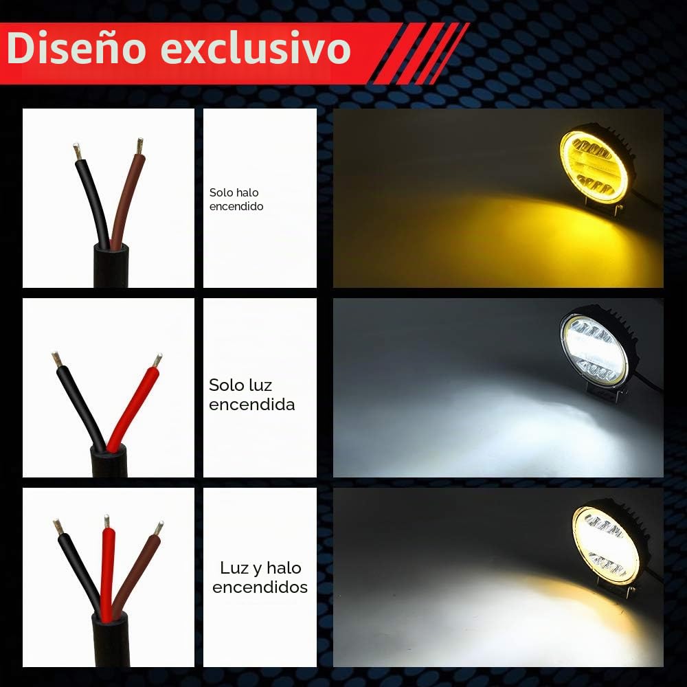 72W Angel Eye LED Luz de trabajo x2 Faros antiniebla Punto de conducción 12V 24V Faros delanteros Luces auxiliares para todoterreno, camión, tractor, automóvil, 4x4, ATV, UTV, SUV, barco