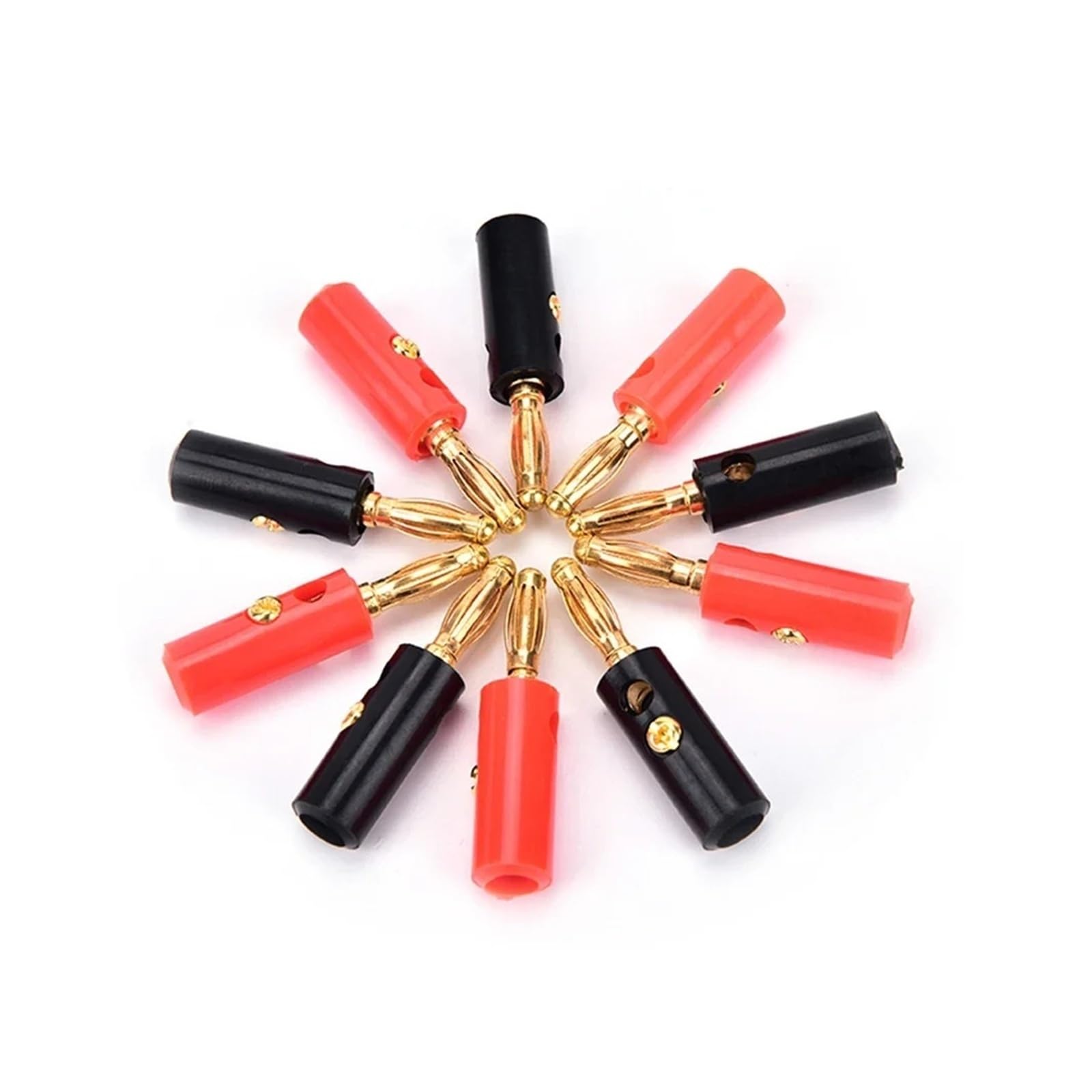 10 connettori a banana per altoparlanti, placcati oro, 4 mm, rosso/nero