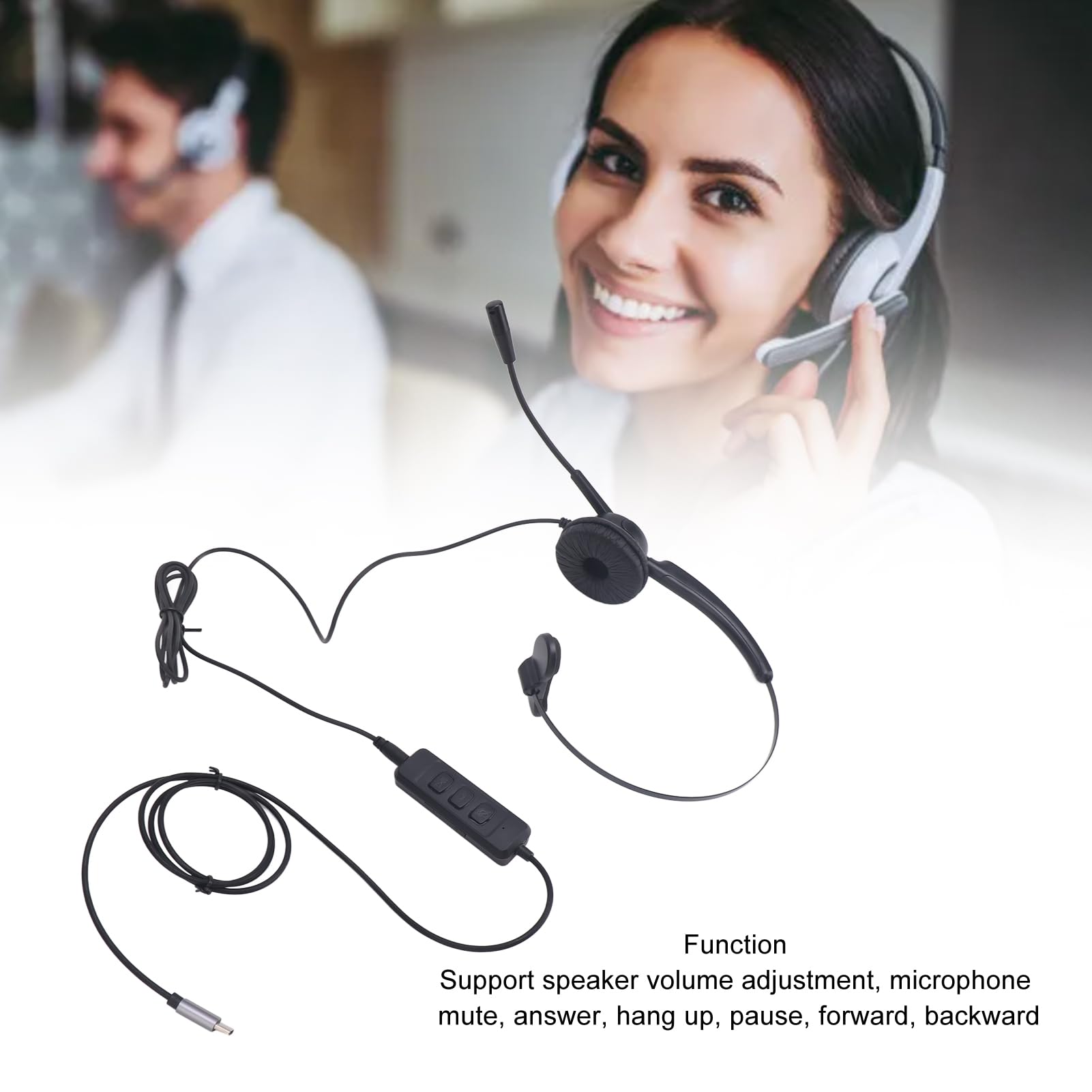 XUMIUZIY USB C Headset with Mic, USB & 3.5mm, On Ear Mono Telephone Headset, Noise Canceling Microphone with in Line Control, for Calls and Music