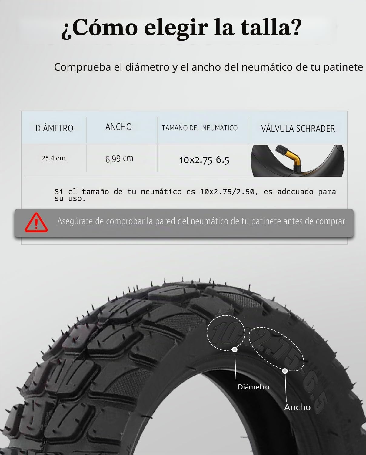 Smartgyro Speedway v2/v3, Dualtron 3 Scooter Cámara de Aire 10x2.75 Pulgadas 255x70 70/65-6.5