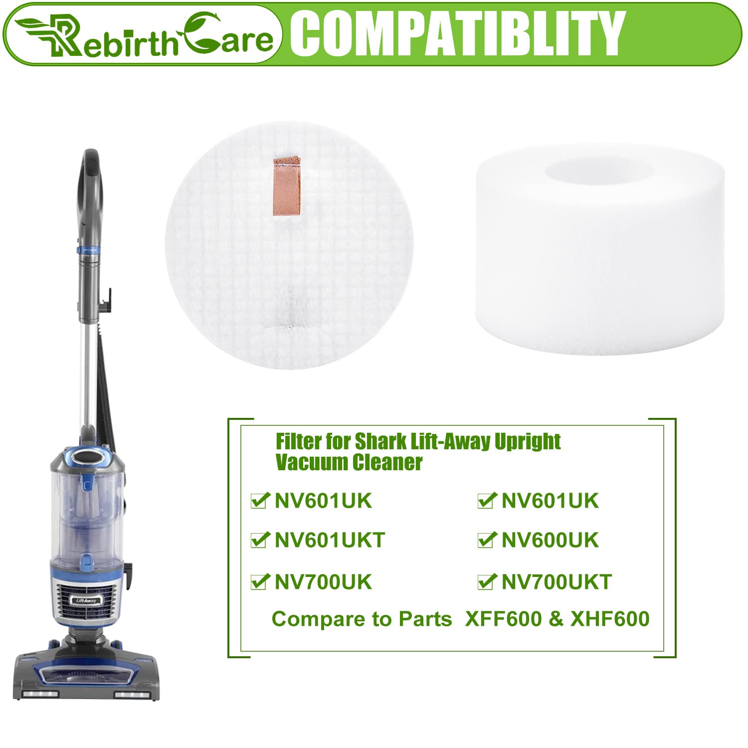 Rebirthcare Filtres NV601UK pour aspirateur Shark Lift Away NV600UK NV600UKT NV601UK NV601UKT NV700UK NV700UKT UV700, 2 filtres HEPA 4 filtres en Mousse, pièce de Rechange XFF600 XHF600 Rebirthcare Filtres NV601UK pour aspirateur Shark Lift Away NV600UK NV600UKT NV601UK NV601UKT NV700UK NV700UKT UV700, 2 filtres HEPA 4 filtres en Mousse, pièce de Rechange XFF600 XHF600