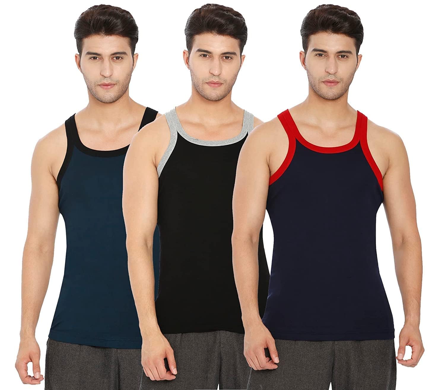 Men's Cotton Regular Fit Lux Xylo Round Neck Sleeveles Vest Pack of 3-image-6