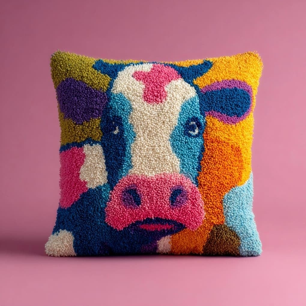 AxiangziK Latch Hook Cushion Kit 43x43cm,Cattle
