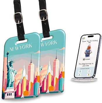 [Pack 2] tag8 New York City Smart Luggage tag |Trendy Luggage tag ID Identification, Fashionable Digital Name tag | Airline Compliant, SITA World Tracer Code Enabled | Gift idea